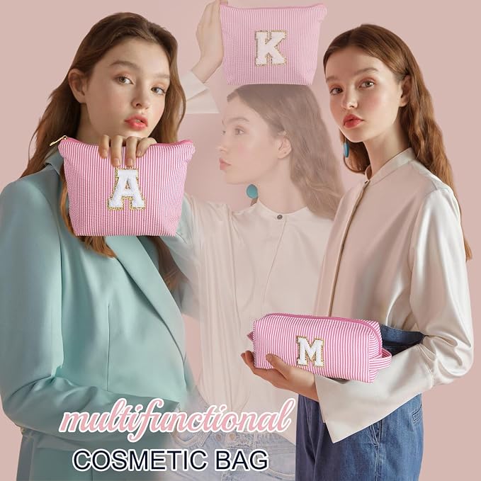 YOOLIFE Cute Pink Initial Make Up Bag Travelling, Personalized Makeup Bag - Image 2