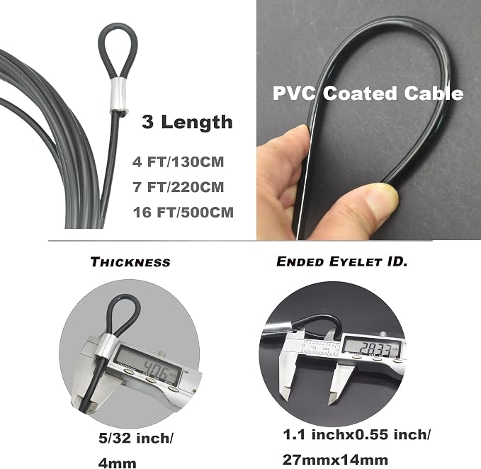7FT 4mm Stainless Steel Outdoor Travel Security Cable Lock, Braided Steel - Image 2