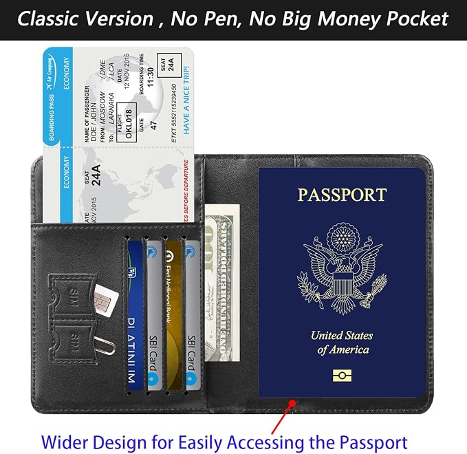 Passport Holder Cover Wallet Travel Essentials RFID Blocking Leather Card Case - Image 3