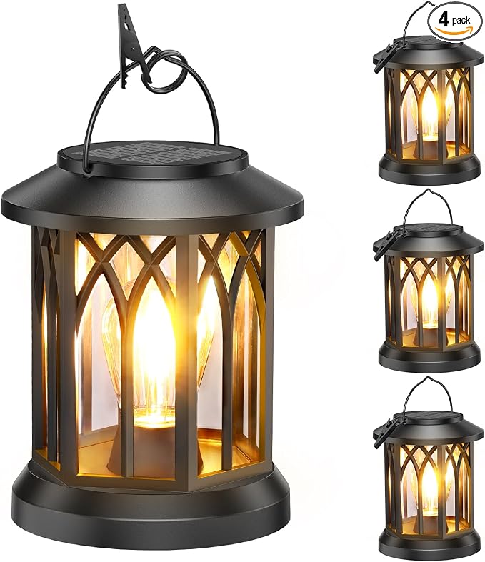 WdtPro Solar Lanterns Outdoor Hanging 4 Pack, Upgraded Bright Waterproof Lantern by WdtPro