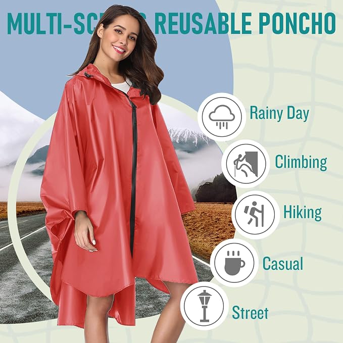 SaphiRose Unisex Rain Poncho Raincoat Hooded - Image 2