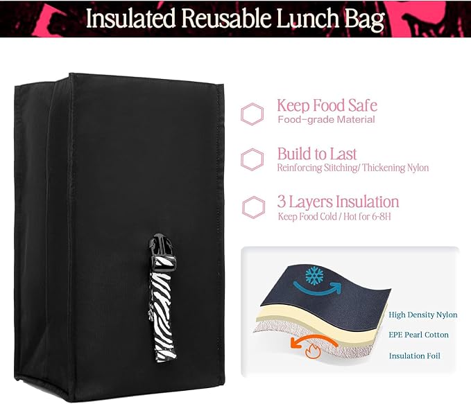 SUNNY BIRD Insulated Lunch Bag Rolltop Lunch Box Tote Bag - Image 6