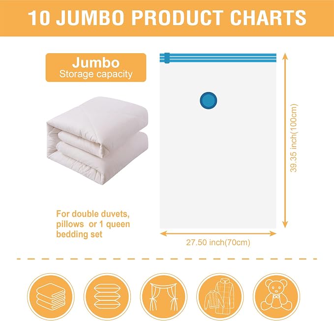 10 Jumbo Vacuum Storage Bags, Space Saver Bags Compression Storage Bags - Image 5
