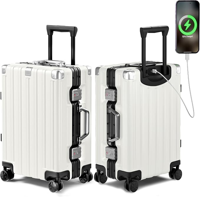 Krute Aluminum Frame Carry On Luggage 20 Inch Zipperless Luggages USB Charger by Krute