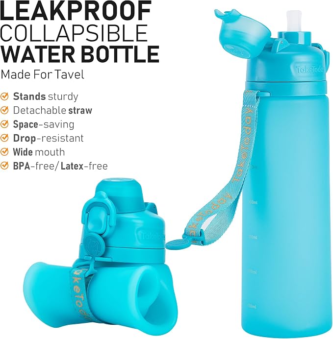TakeToday Collapsible Water Bottles 20oz, Leak Proof, Foldable Silicone Travel - Image 2