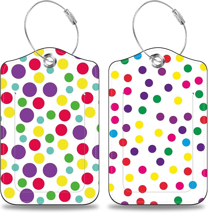 2 Pack Luggage Tags for Suitcases Colorful Polka Dots Leather Luggage Tags by Unknown
