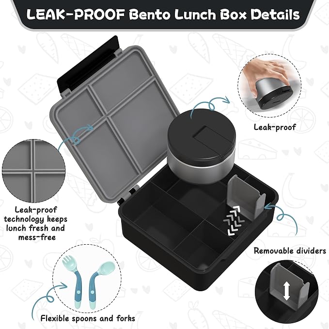 Kids Bento Lunch Box with 8oz Soup Thermo, Kids Leakproof Lunch Food Containers - Image 7