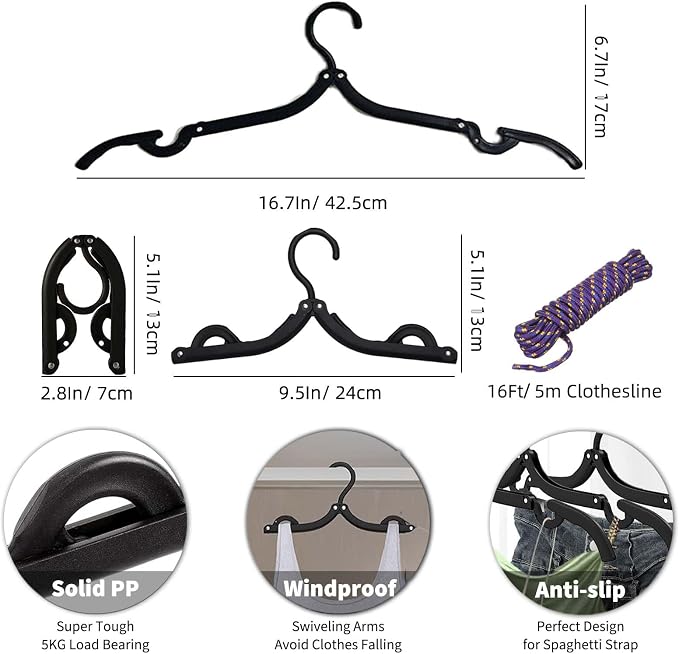 24 Pcs Black Travel Hangers Foldable - Image 2