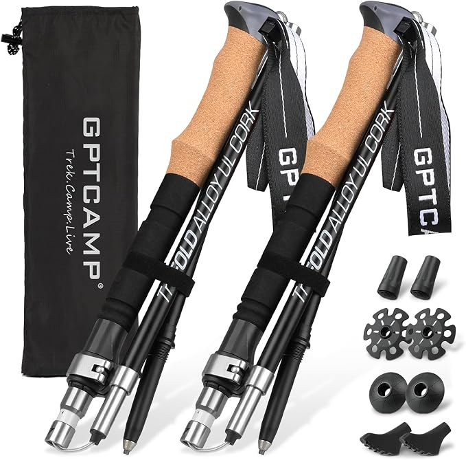 GPTCAMP Nordic Walking Stick, Cork Handle, Lightweight 7075 Aluminum Trekking by GPTCAMP
