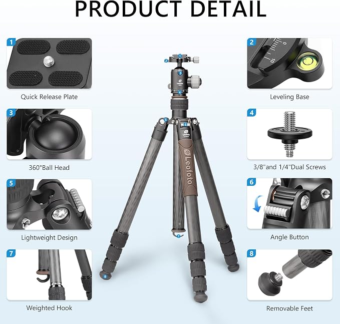 Portable Travel Tripod, Carbon Fiber Camera Tripod - Image 6
