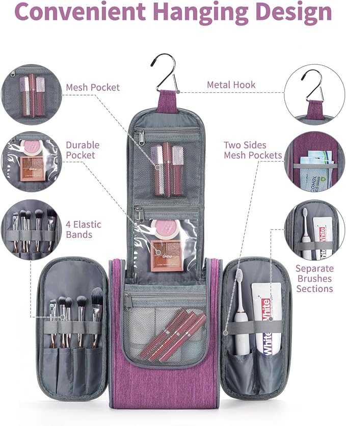 Narwey Small Hanging Toiletry Bag Women Travel Makeup Bag Organizer Toiletries - Image 3