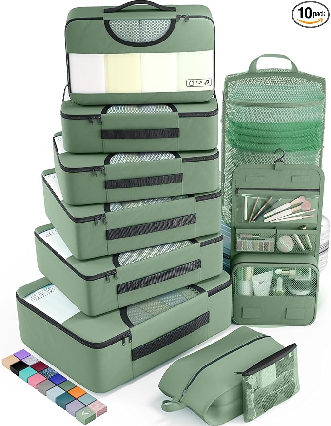 Veken 10 Set Packing Cubes for Travel Essential, Suitcase Organizer Bags in 4 by Veken