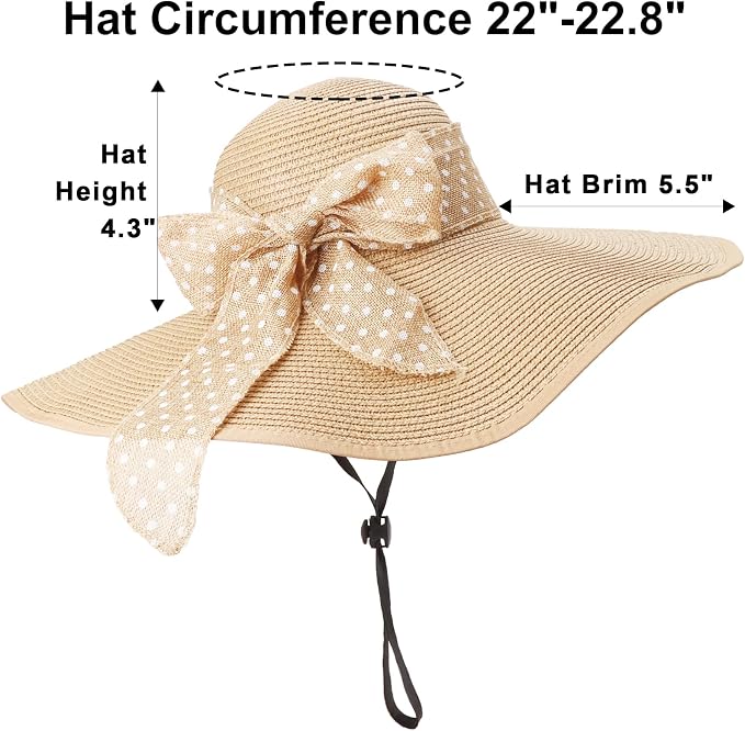 DRESHOW Beach Hats for Women Big Straw Wide Brim Summer Hat Floppy Foldable - Image 4