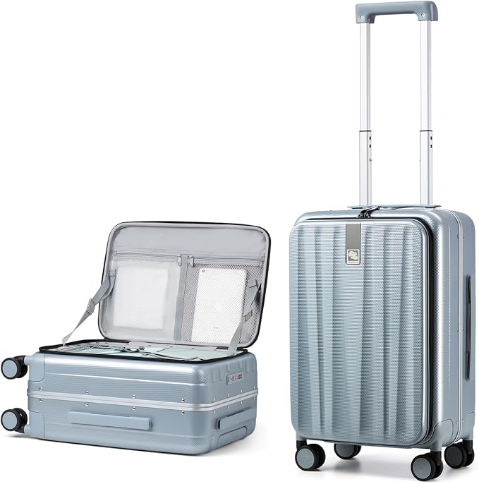 Hanke 20 Inch Carry On Suitcase PC Hardshell Luggage Top Open Aluminum Frame by Hanke
