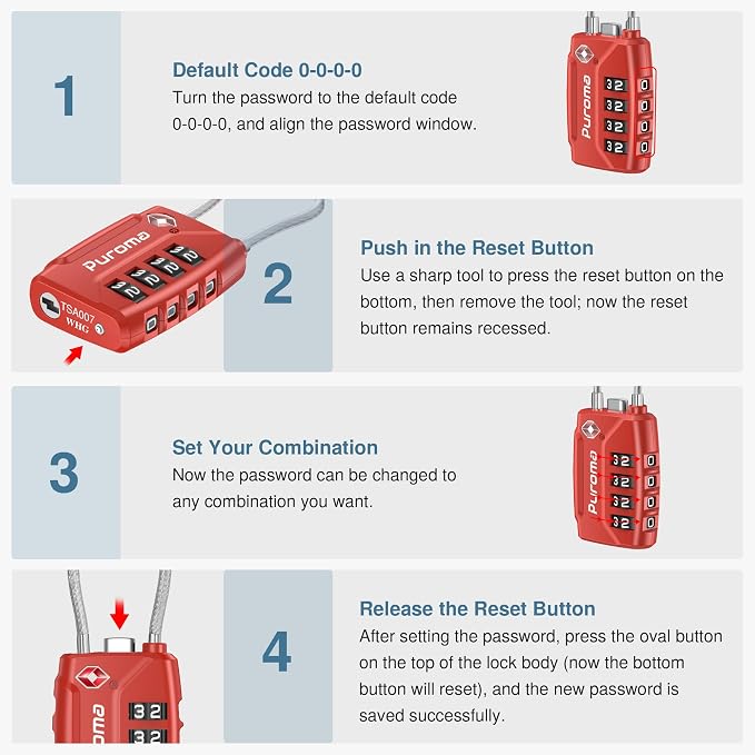 Puroma 2 Pack TSA Approved Luggage Lock, 4 Digit Combination Travel Locks - Image 6