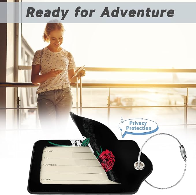 2 Pack Luggage Tag for Suitcase, Skeleton Hand Holding Rose Leather Bag Tags - Image 5