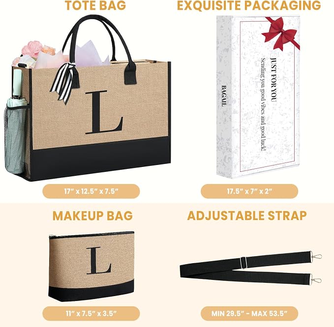 BAGAIL Initial Tote Bag, Personalized Birthday Gifts - Image 2