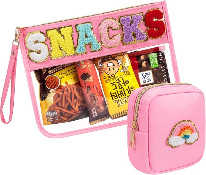 2 Pcs Snack Pouch Chenille Letter Clear Zipper Snack Bag, Nylon Snack Pouch - Image 8