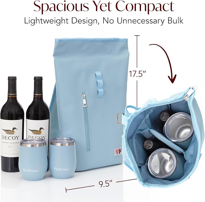 Two Bottle Rolltop Wine Tote Bag – Stylish PU Leather Wine Backpack - Image 3