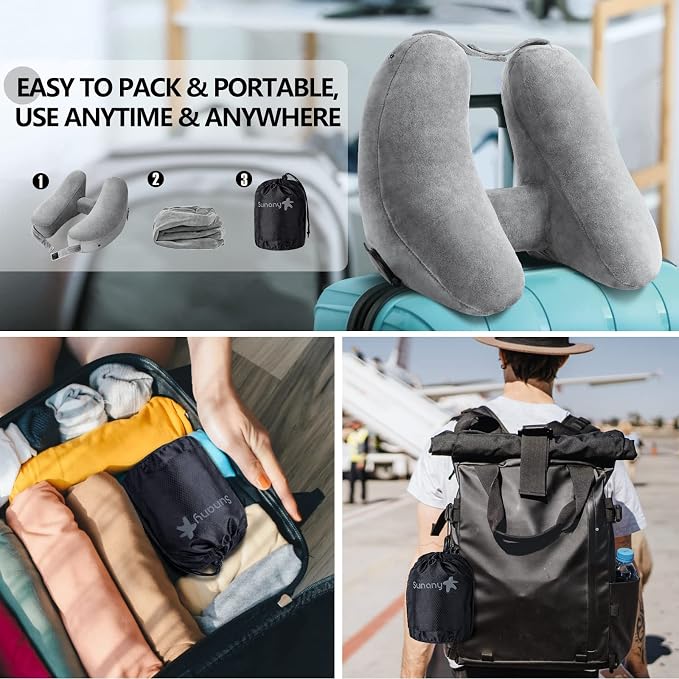 Sunany Neck Pillow for Travel Inflatable Airplane Pillow Comfortably Supports - Image 6