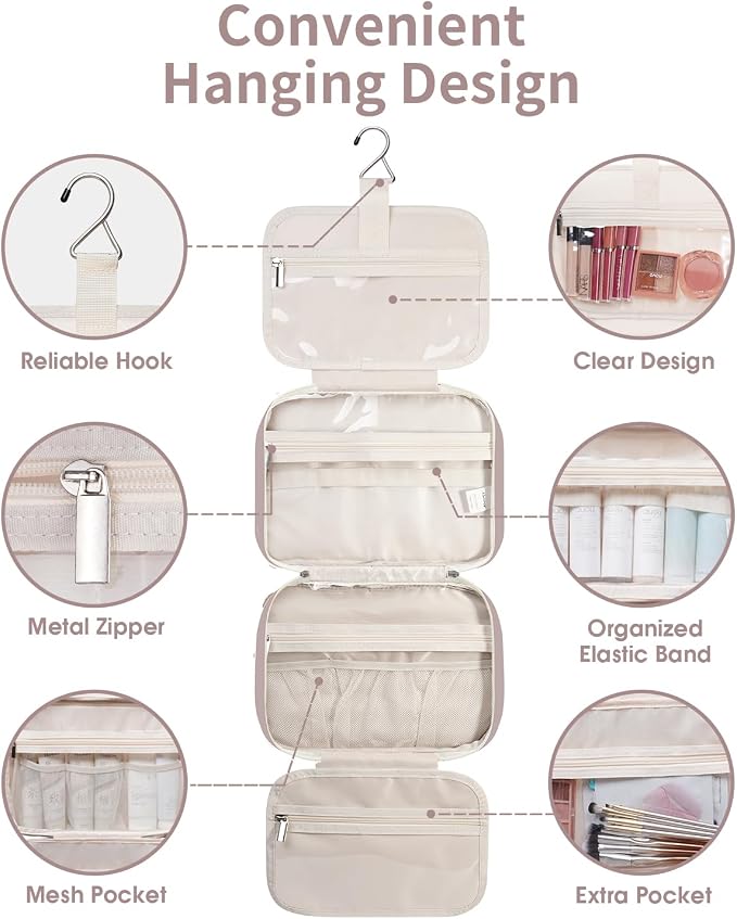 Travel Toiletry Bag for Women Large Hanging Makeup Bag Organizer Toiletries Bag - Image 6