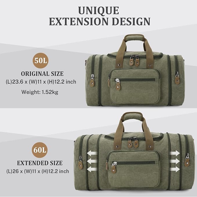 Gonex Canvas Duffle Bag for Travel 60L Duffel Overnight Weekender Bag - Image 5