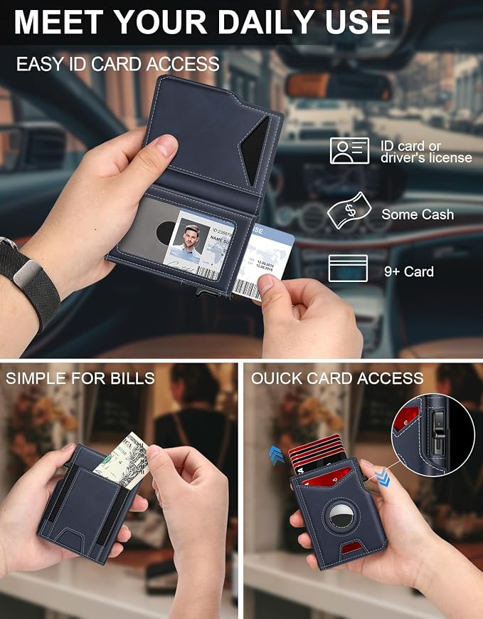 Airtag Wallet for Men, Minimalist Slim Mens Wallet Smart Pop Up Credit Card - Image 2