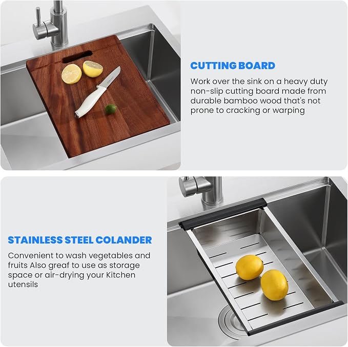 POPFLY 25 Inch Drop In Kitchen Sink, 25×18 Drop In Workstation Sink 18-Gauge - Image 3