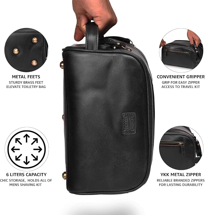 LEATHER VILLAGE Premium Leather Toiletry Travel Pouch - Image 5
