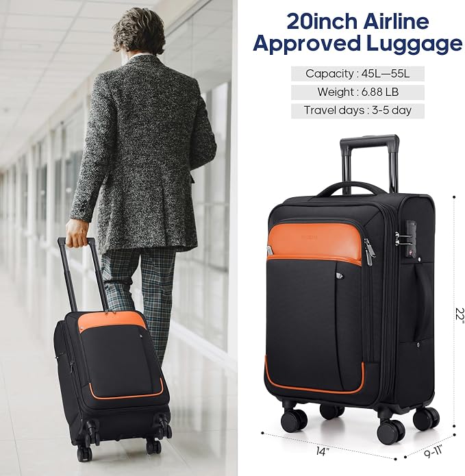 UKEIN Softside Expandable Carry On Luggage 22x14x9 Airline Approved, 20 Inch - Image 7