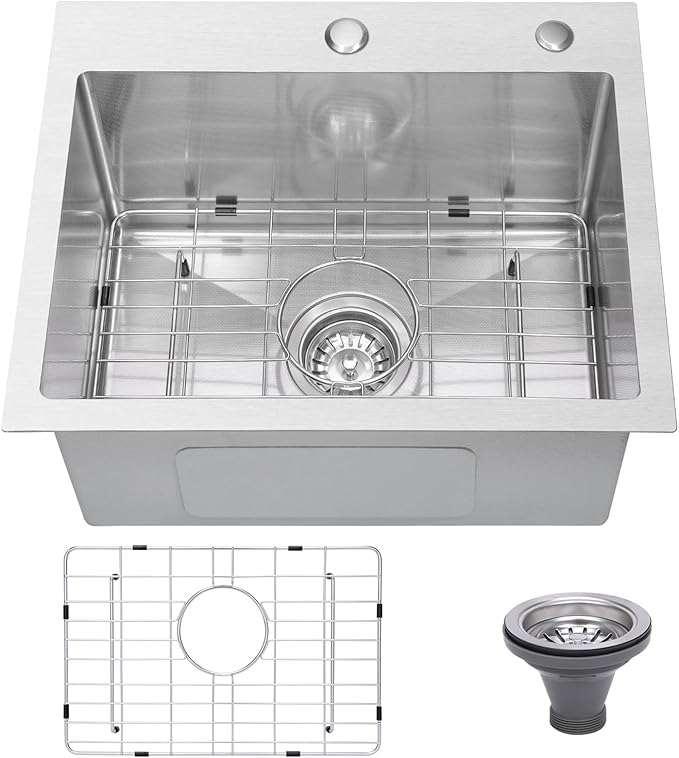 Drop In Kitchen Sink 25x22", 18 Gauge Stainless Steel Sink, 3D Embossed Surface by Beleeb