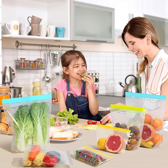 Lerine 16 Pack Reusable Gallon Freezer Bags Dishwasher Microwave Safe, Stand Up - Image 2