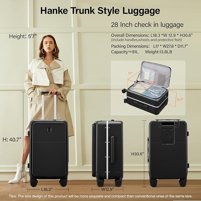 Hanke 28 Inch Luggage with Cup Holder and Charge, Top Opening Hard Shell - Image 2