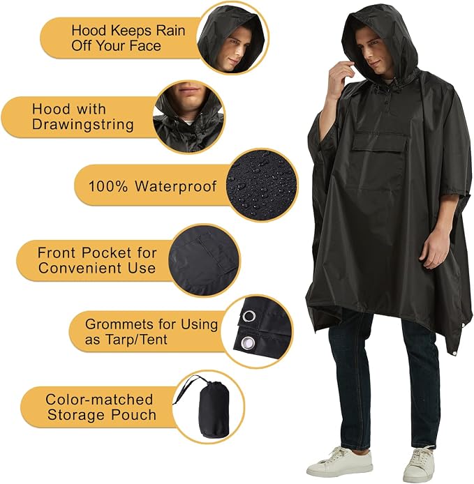 salamra Hooded Rain Poncho Waterproof Raincoat Jacket - Image 4
