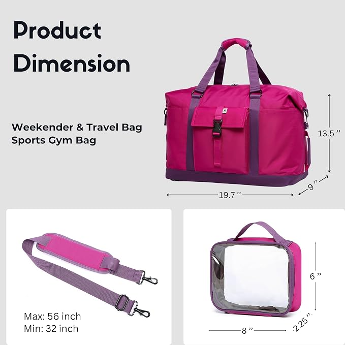 SUNNY BIRD Duffel with Utility Pouch, 40L Weekender Overnight Bag with Shoe - Image 10