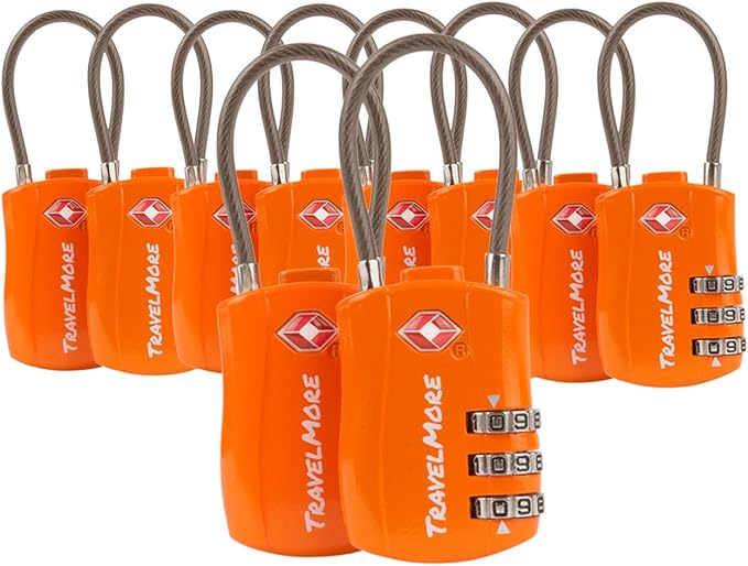 TravelMore 10 Pack TSA Approved Travel Combination Cable Luggage Locks by TravelMore