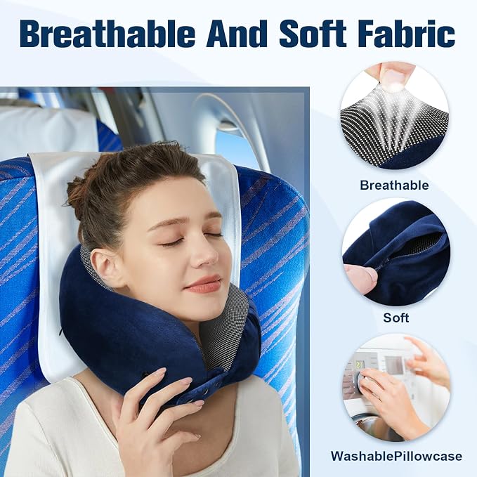 Neck Pillow for Traveling, Travel Pillows for Airplanes, 100% Pure Memory Foam - Image 6