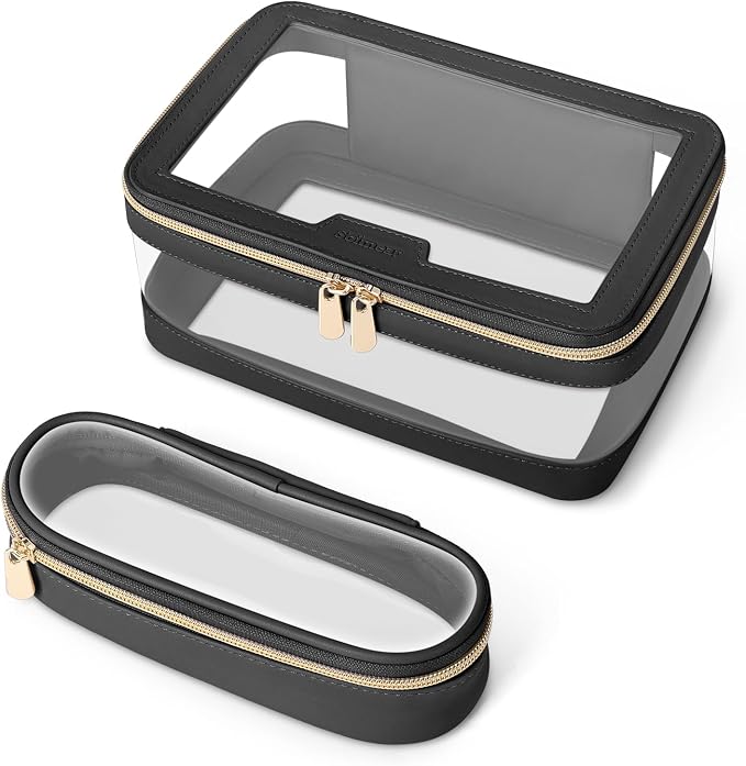 Travel Clear Makeup Bag with Makeup Brush Bag, Leather Makeup Case Toiletry Bag by Soimeat
