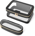 Travel Clear Makeup Bag with Makeup Brush Bag, Leather Makeup Case Toiletry Bag by Soimeat