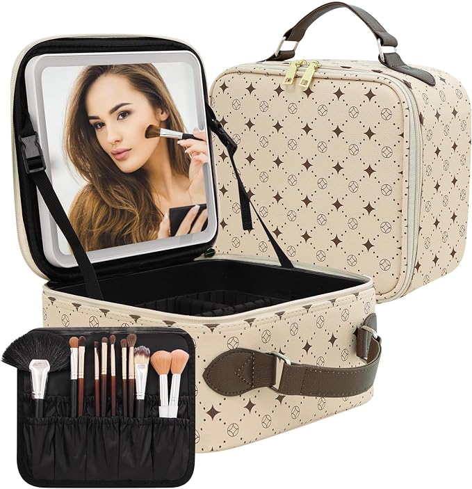 Travel Makeup Bag With 360° rotating LED Mirror, Waterproof cosmetic organizer by Unknown