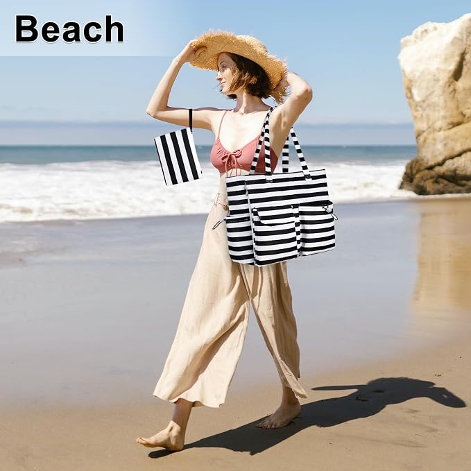 LEDAOU Large Beach Tote Bag Women Waterproof Sandproof Zipper Beach Tote Bag - Image 8