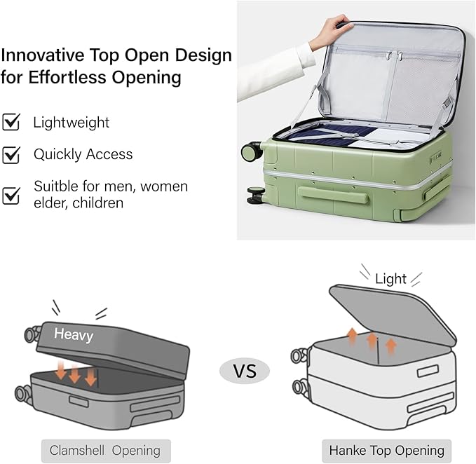 Hanke Top Opening Carry On Luggage, 20 Inch Zipperless Aluminum Frame Wide - Image 2