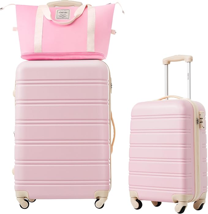 Merax Luggage sets of 2 Piece 20 28 IN Carry on Luggage Hard Case White Pink by Merax