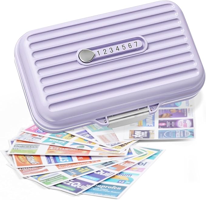 Travel Pill Organizer Box with Medicine Labels, 7 Compartments Portable Pill by Goffing