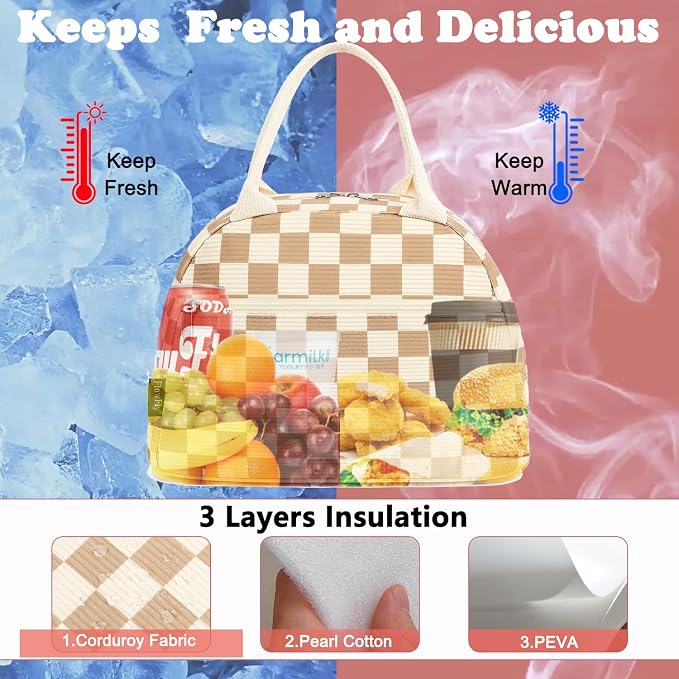FlowFly Lunch Bag for Women Insulated Lunch Box Corduroy Lunch Tote Cooler for - Image 2