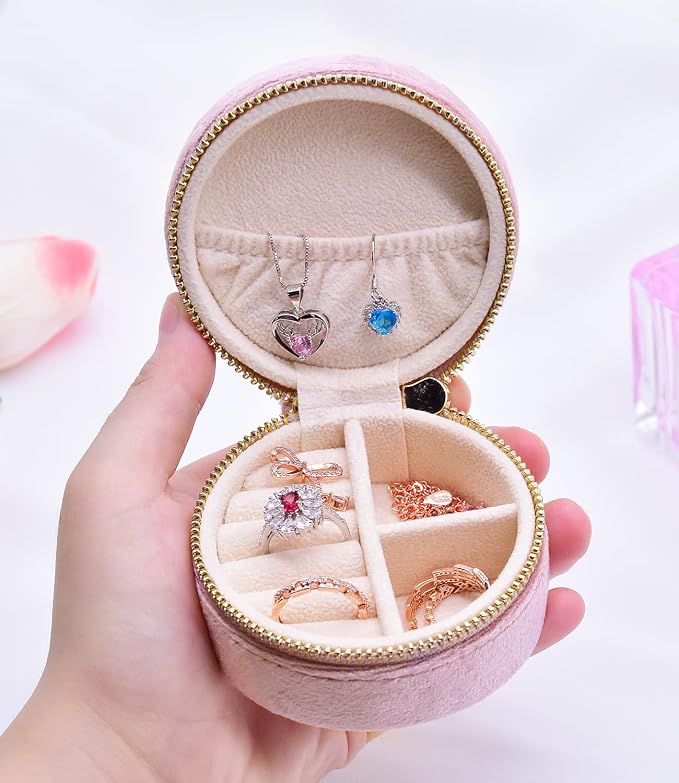 TAIMY Small Jewelry Travel Case, Round Mini Travel Jewelry Box - Image 2