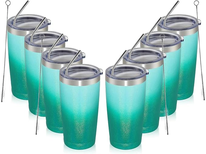 MEWAY 20oz Tumbler 8 Pack Double Wall Vacuum Insulated Travel Glitter Mug Bulk by MEWAY