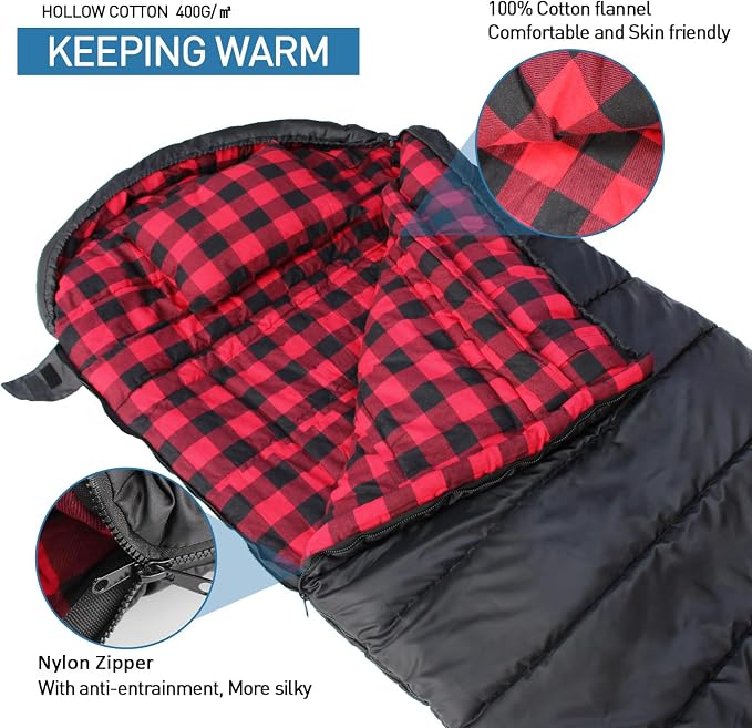 0 Degree Sleeping Bag Cotton Flannel Winter Cold Weather - Image 3