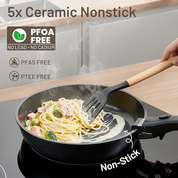 KIKCOIN Ceramic Nonstick Pots and Pans Set - Image 3
