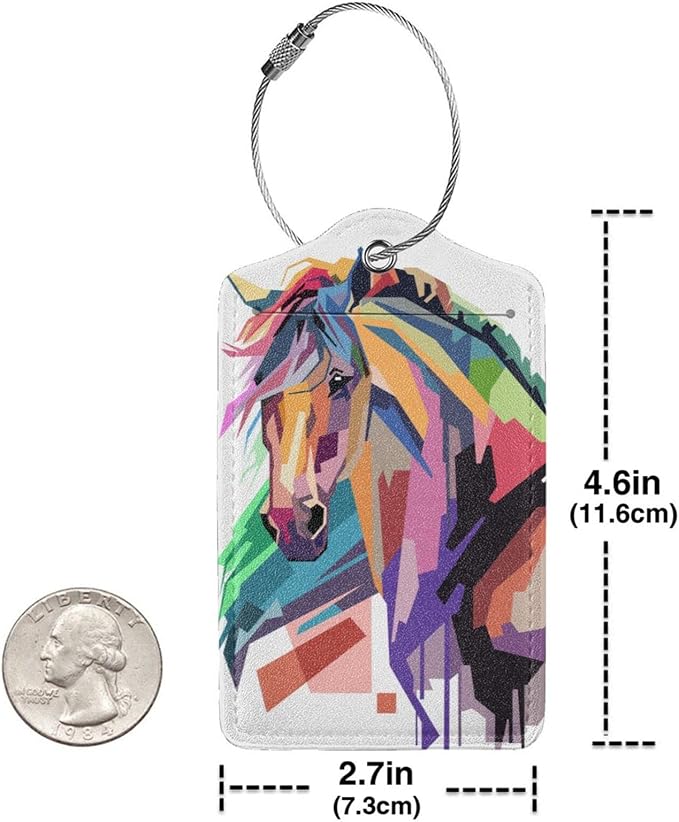 Horse Luggage Tags Set of 2 Suitcases Tags, Leather Bag Tags Artistic Animals - Image 5